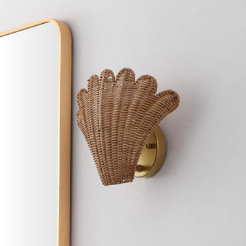 Elodie 11.5" Vintage Coastal 1-Light Rattan Scallop Shell LED Wall Sconce